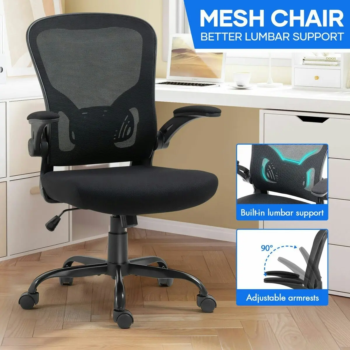 Neader Mesh Office Chair Ergonomic Desk Reclining Armchair Study Executive Computer Adjustable Home Work Swivel Recliner Black