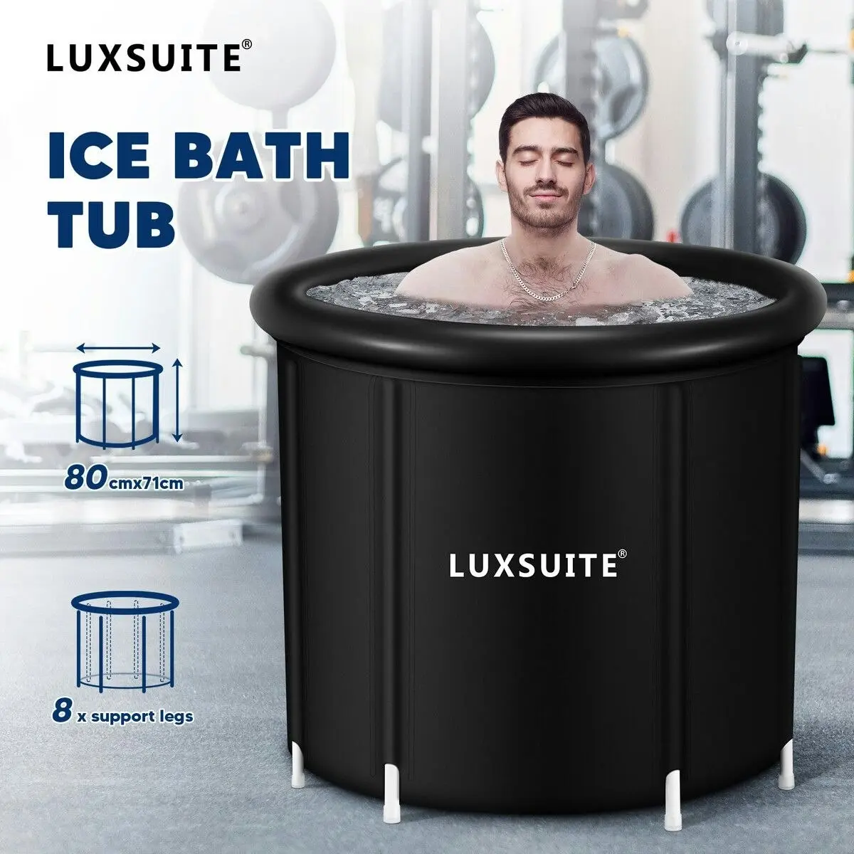 LUXSUITE Portable Ice Bath Tub 300L Inflatable Hot Bathtub SPA Massage Athletes Cold Water Therapy Adult Soaking Folding Outdoor Plunge Large Black 80x71cm