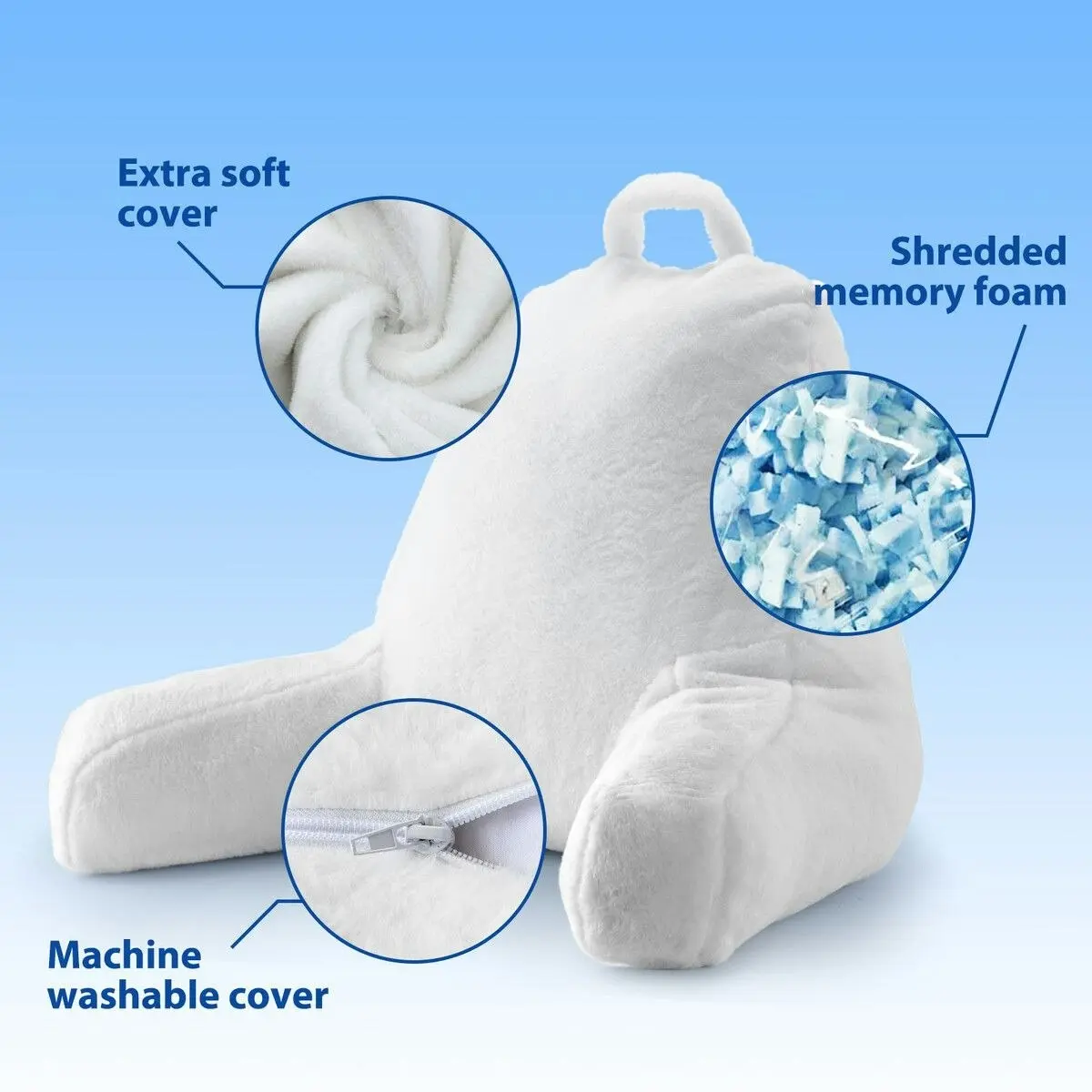 Ausway Sit Up Bed Pillow Set Reading Backrest Lounge Neck Support Husband Cushion Armrest Shredded Memory Foam Plush Fabric