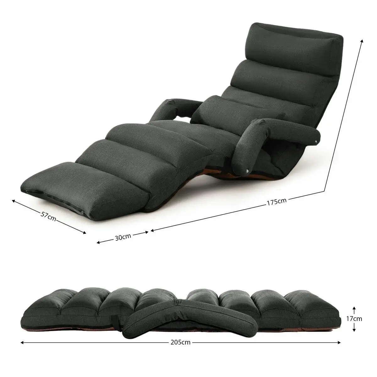 Ausway Floor Sofa Bed Chair Couch Lounge Recliner Folding Ground Lounger Lazy Chaise Seat Adjustable with Arms Pillow Pedal