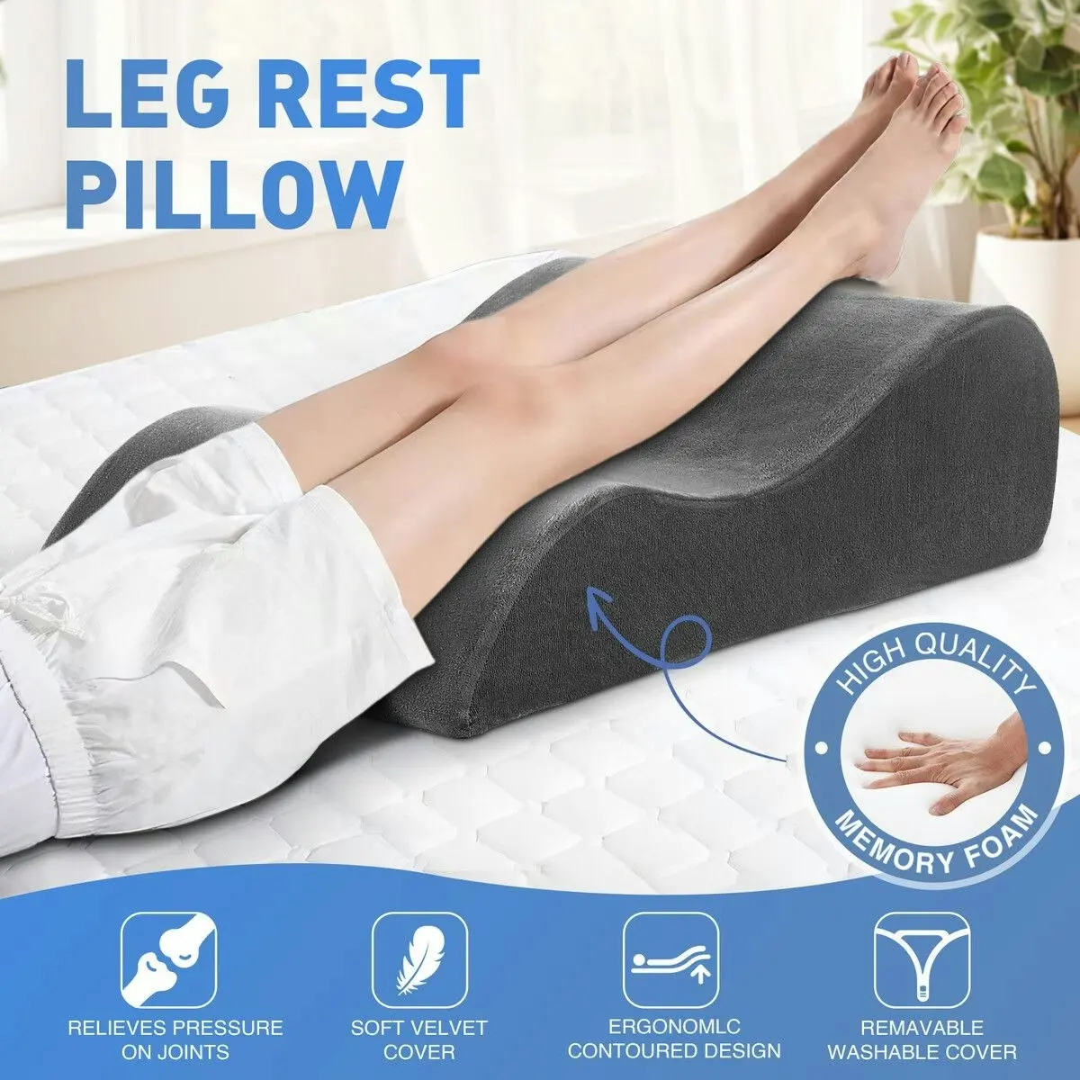 Luxdream Bed Wedge Leg Pillow Backrest Contour Ergonomic Pregnancy Foam Cushion Elevation Support Raiser with Cover