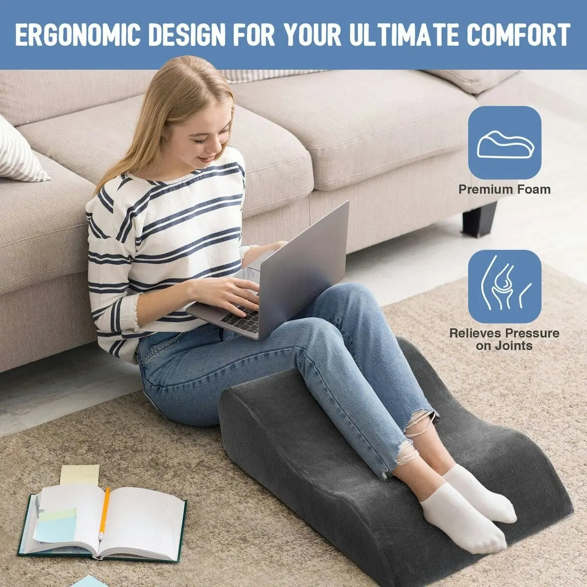 Luxdream Bed Wedge Leg Pillow Backrest Contour Ergonomic Pregnancy Foam Cushion Elevation Support Raiser with Cover