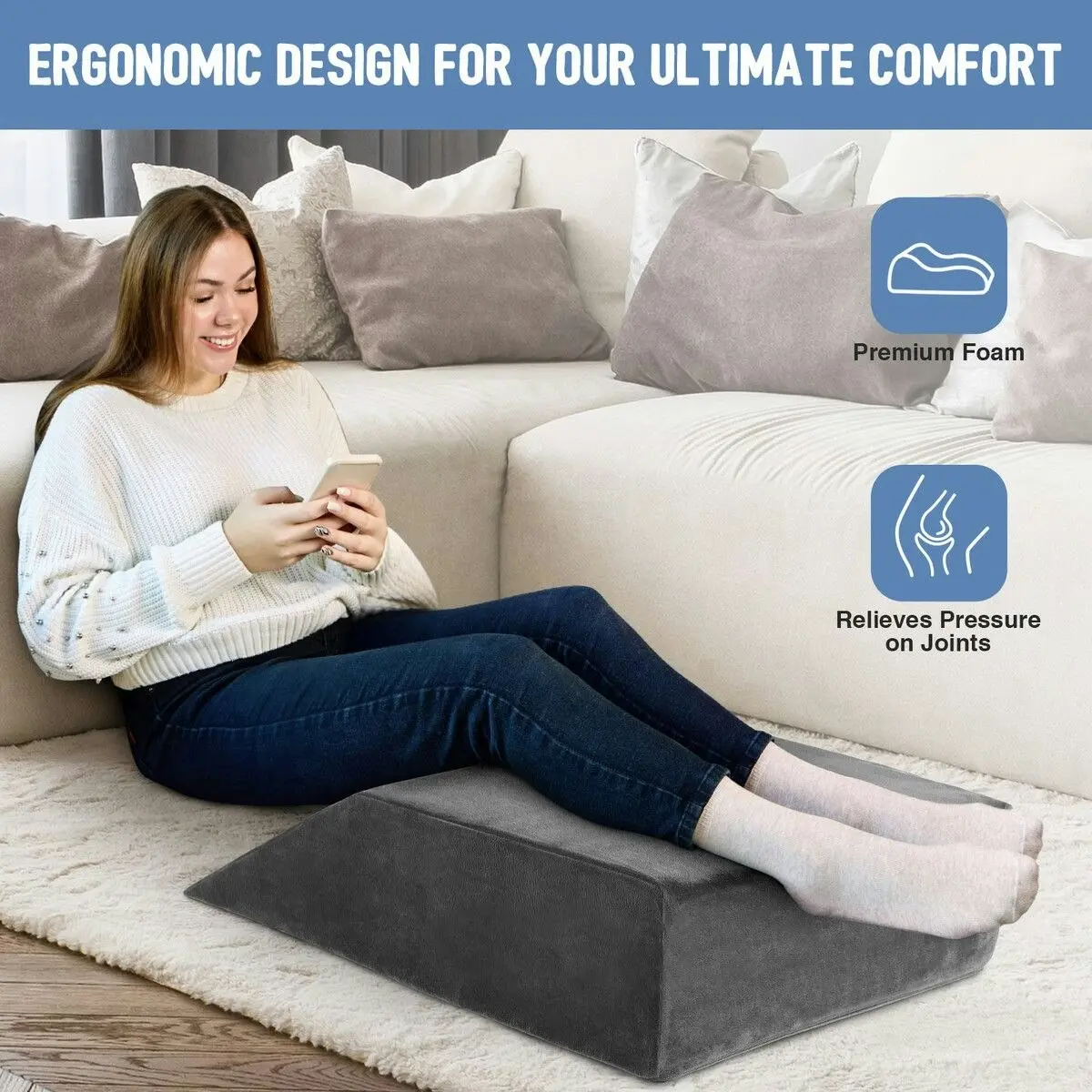 Luxdream Bed Wedge Pillow Memory Foam Leg Backrest Contour Ergonomic Support Elevation Cushion Raiser with Cover