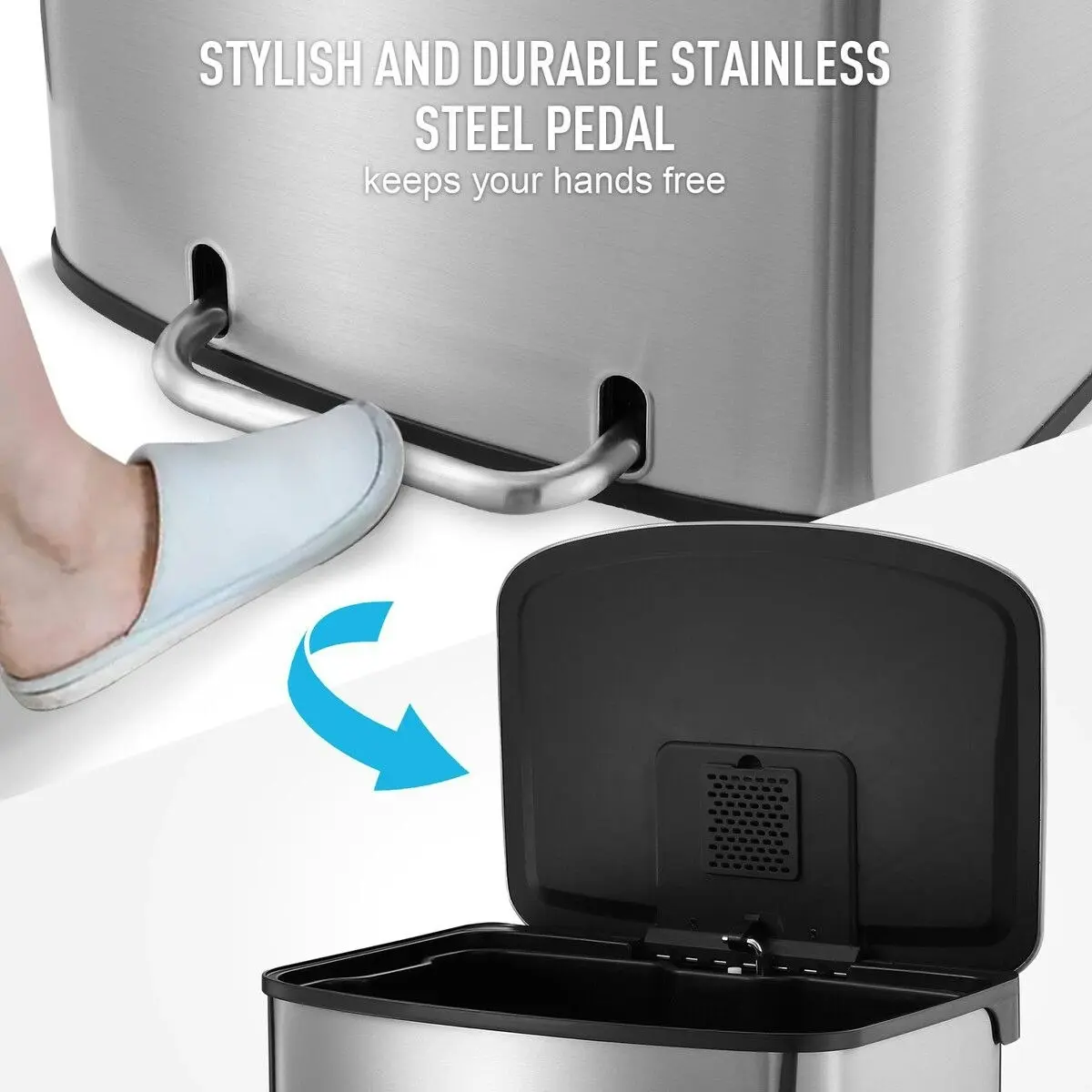 Maxkon 50L Pedal Bin Garbage Can Rubbish Recycling Trash Waste Stainless Steel Rectangular Trashcan Soft Closing Lid Kitchen House Indoor Office