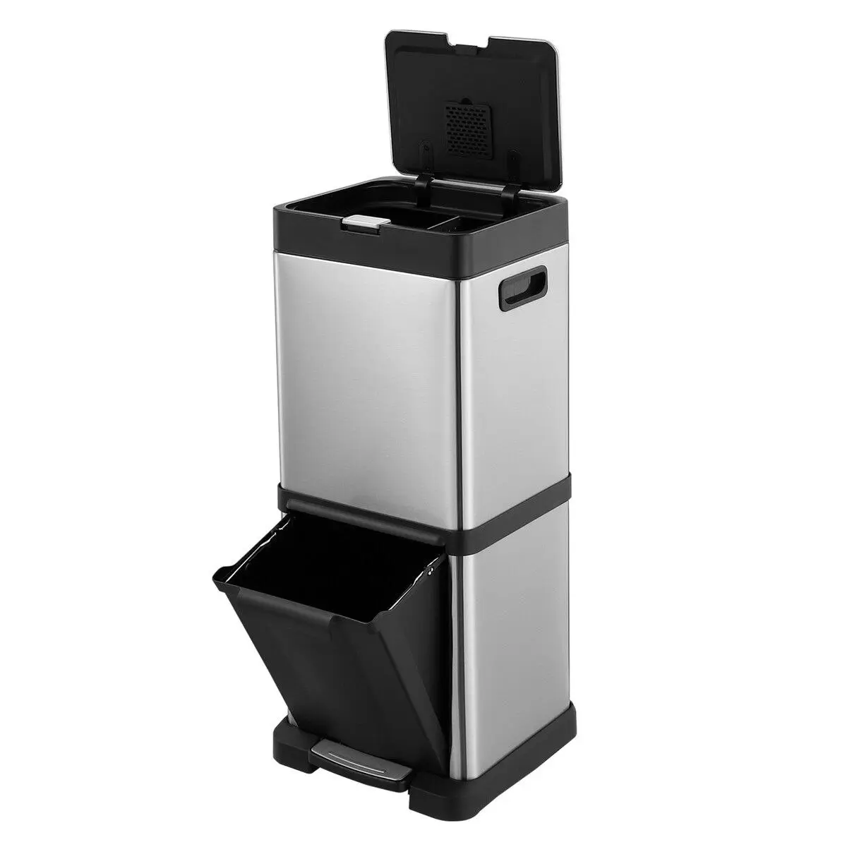 Maxkon 40L Rubbish Bin Dual Compartment Pedal Garbage Can Recycling Trash Waste Stainless Steel Trashcan Soft Closing Lid Kitchen