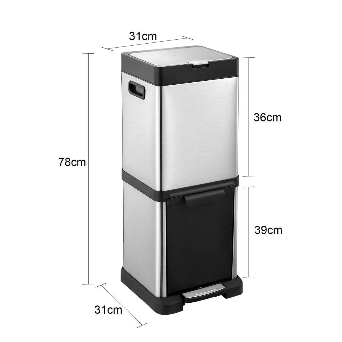 Maxkon 40L Rubbish Bin Dual Compartment Pedal Garbage Can Recycling Trash Waste Stainless Steel Trashcan Soft Closing Lid Kitchen