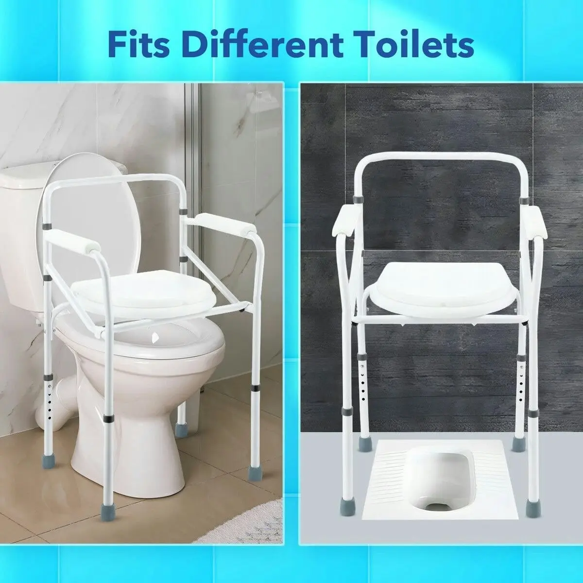 LUXSUITE Commode Shower Chair 3 In 1 Toilet Seat Wheelchair Bathroom Bedside Adjustable Seating Folding With Arms