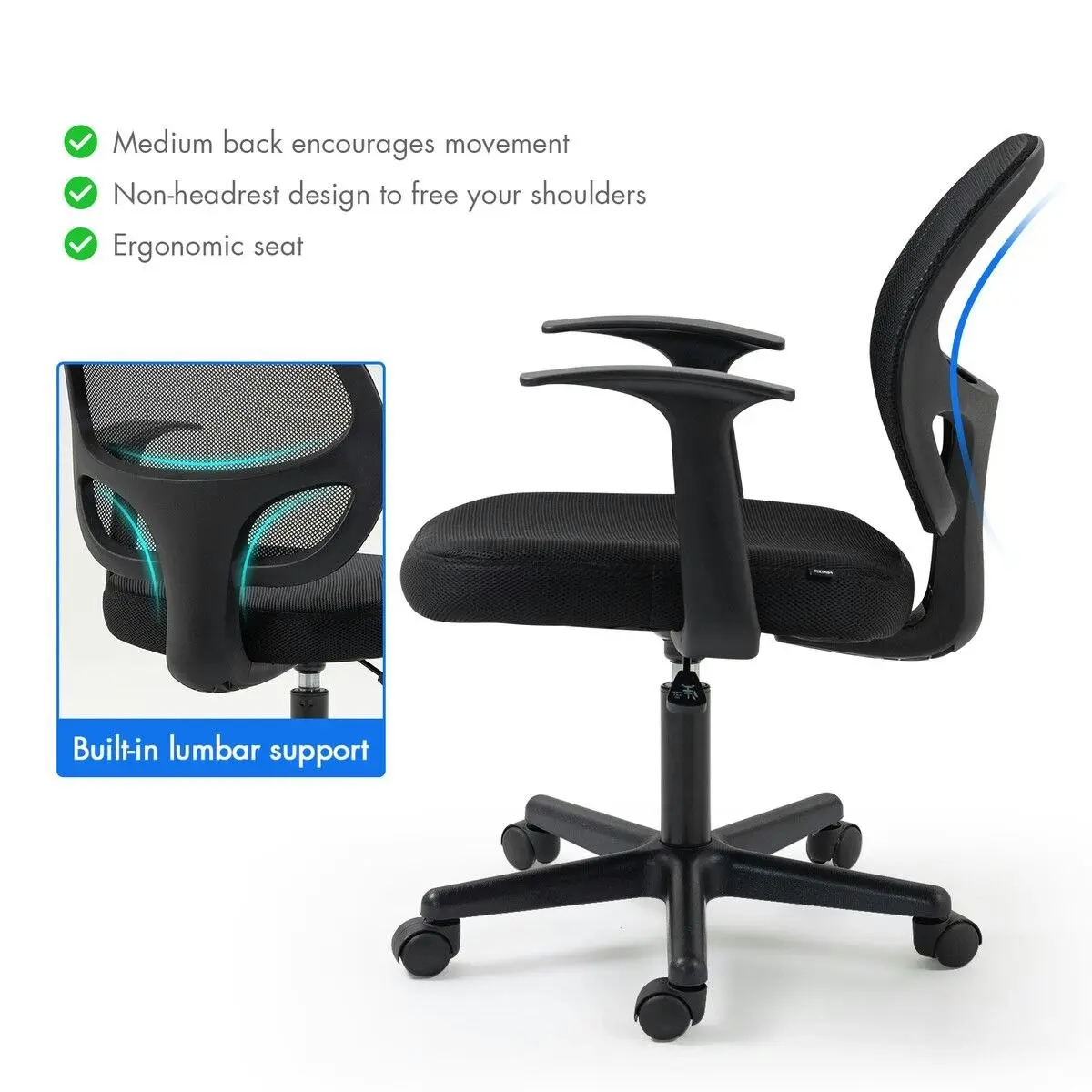 Neader Mesh Office Desk Chair Ergonomic Armchair Study Executive Computer Home Work Reclining Adjustable Swivel Recliner Black