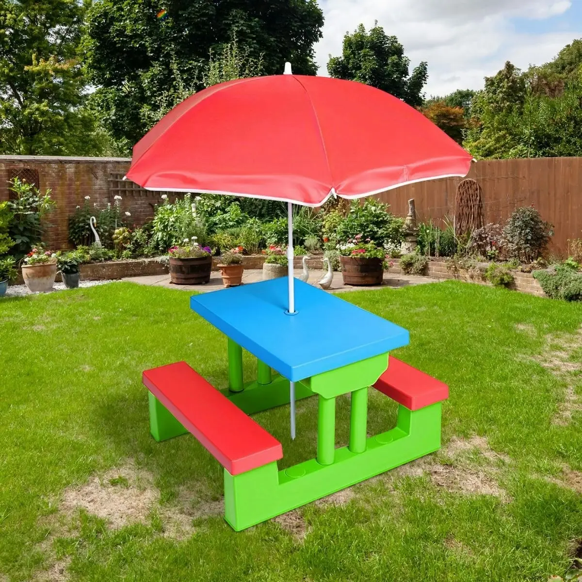 Ausway Outdoor Garden Kids Children Picnic Table Set Play Toy with Umbrella