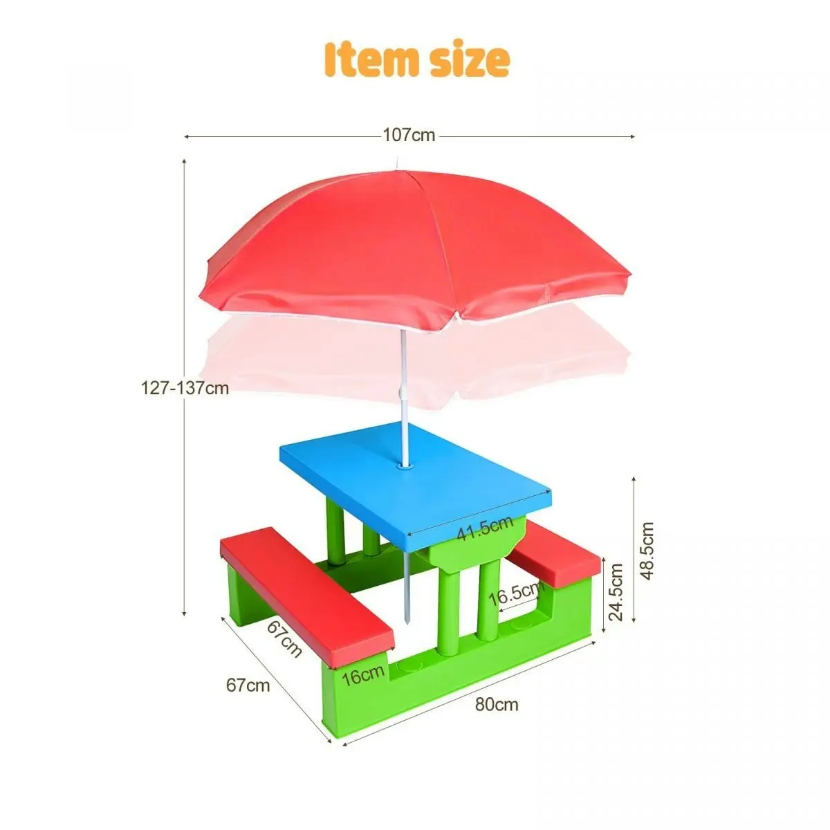 Ausway Outdoor Garden Kids Children Picnic Table Set Play Toy with Umbrella