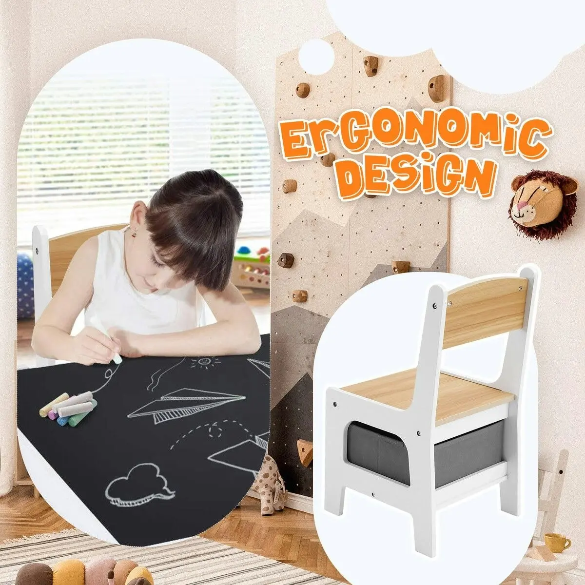 Kidbot 4 IN 1 Kids Table and Chairs Set Childrens Activity Centre Picnic Play Study Furniture Indoor Outdoor Drawing Art Gaming Craft Book Storage Desk