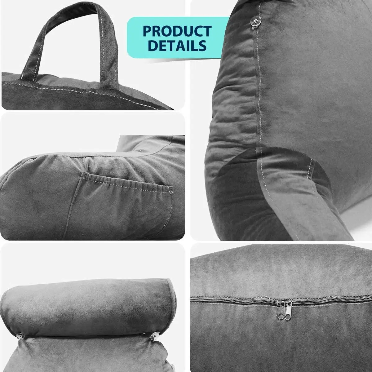 Ausway Bed Reading Pillow Husband Cushion Backrest Detachable Neck Roll Shredded Memory Foam Gray