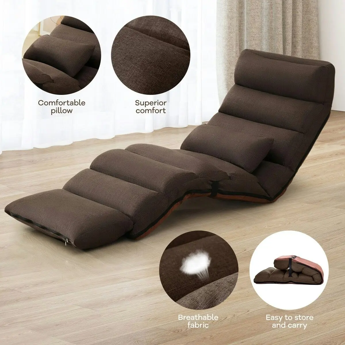 LUXSUITE Floor Sofa Cushion Bed Mattress Chair Couch Lounge Mat Tatami Chaise Recliner Adjustable Lounger Ground Seat with Pillow