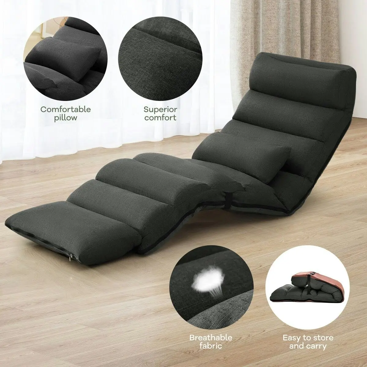 Ausway Floor Sofa Cushion Bed Couch Mattress Chair Lounge Mat Recliner Tatami Chaise Lounger Adjustable Ground Seat with Pillow