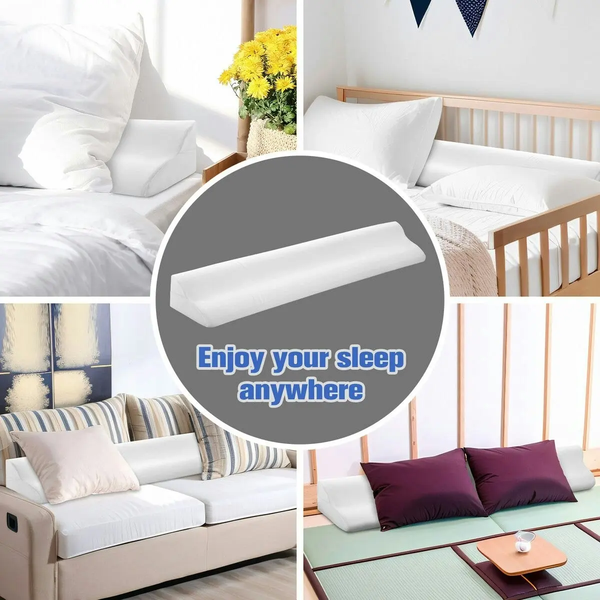 Luxdream Bed Wedge Pillow Gap Filler Stopper Headboard Mattress Queen Size Foam Bedrest Comfortable Support Cushion Side Storage White 152x25.5x15cm