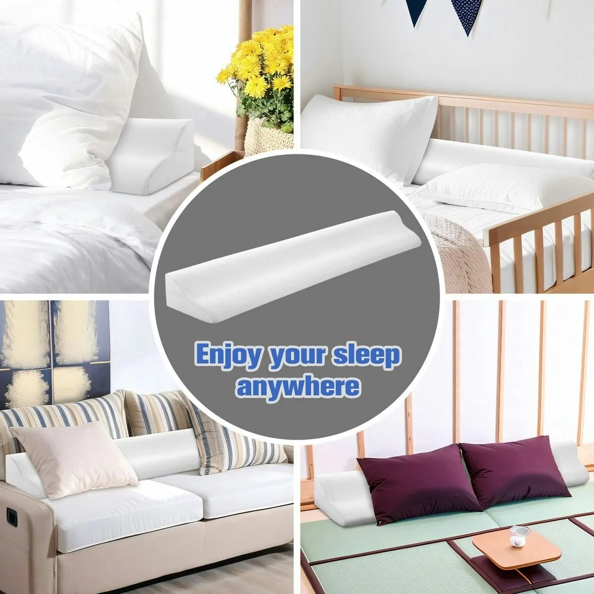 Luxdream King Size Wedge Pillow Bed Gap Filler Support Foam Headboard Mattress Comfortable Cushion Bedrest Side Storage Pockets 192x25.5x15cm