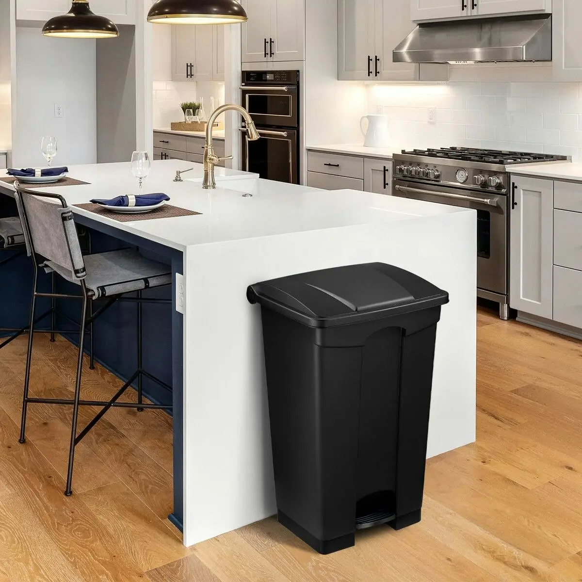 LUXSUITE 68L Rubbish Bin Kitchen Compost Dustbin Garbage Trash Waste Recycling Can Pedal Garden Home Office Large Plastic Black