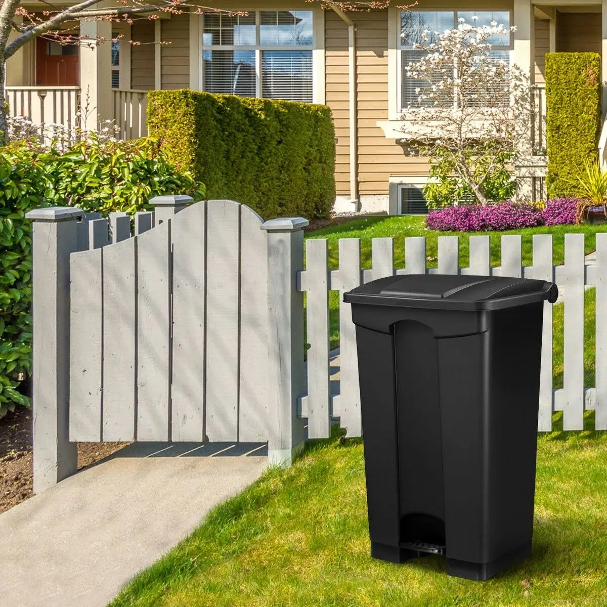 LUXSUITE 68L Rubbish Bin Kitchen Compost Dustbin Garbage Trash Waste Recycling Can Pedal Garden Home Office Large Plastic Black