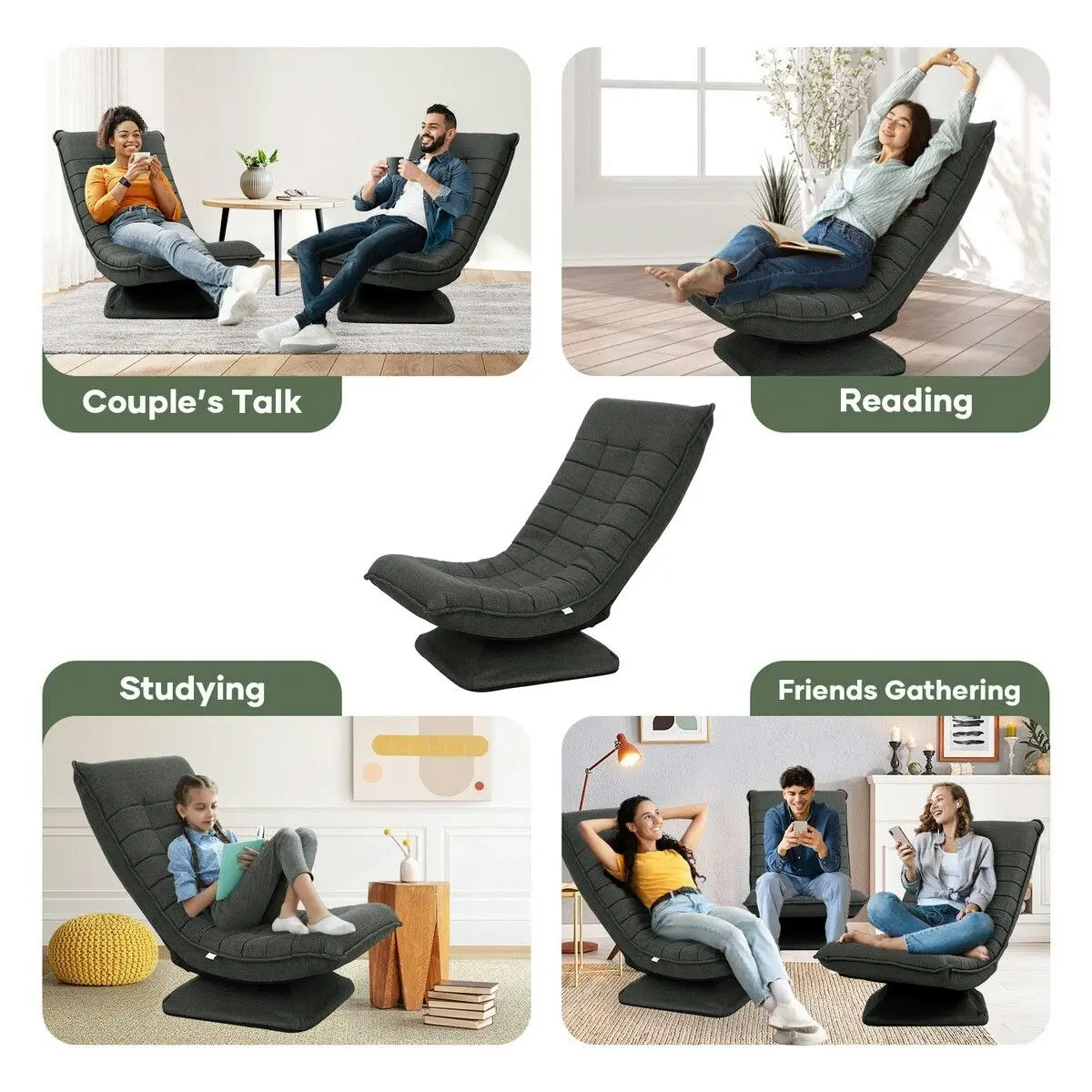 Ausway Floor Sofa Bed Chair Couch Lounge Recliner Folding 360 Degree Swivel Lazy Lounger Adjustable Chaise Ground Seat