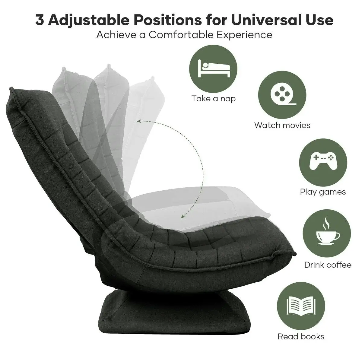 Ausway Floor Sofa Bed Chair Couch Lounge Recliner Folding 360 Degree Swivel Lazy Lounger Adjustable Chaise Ground Seat