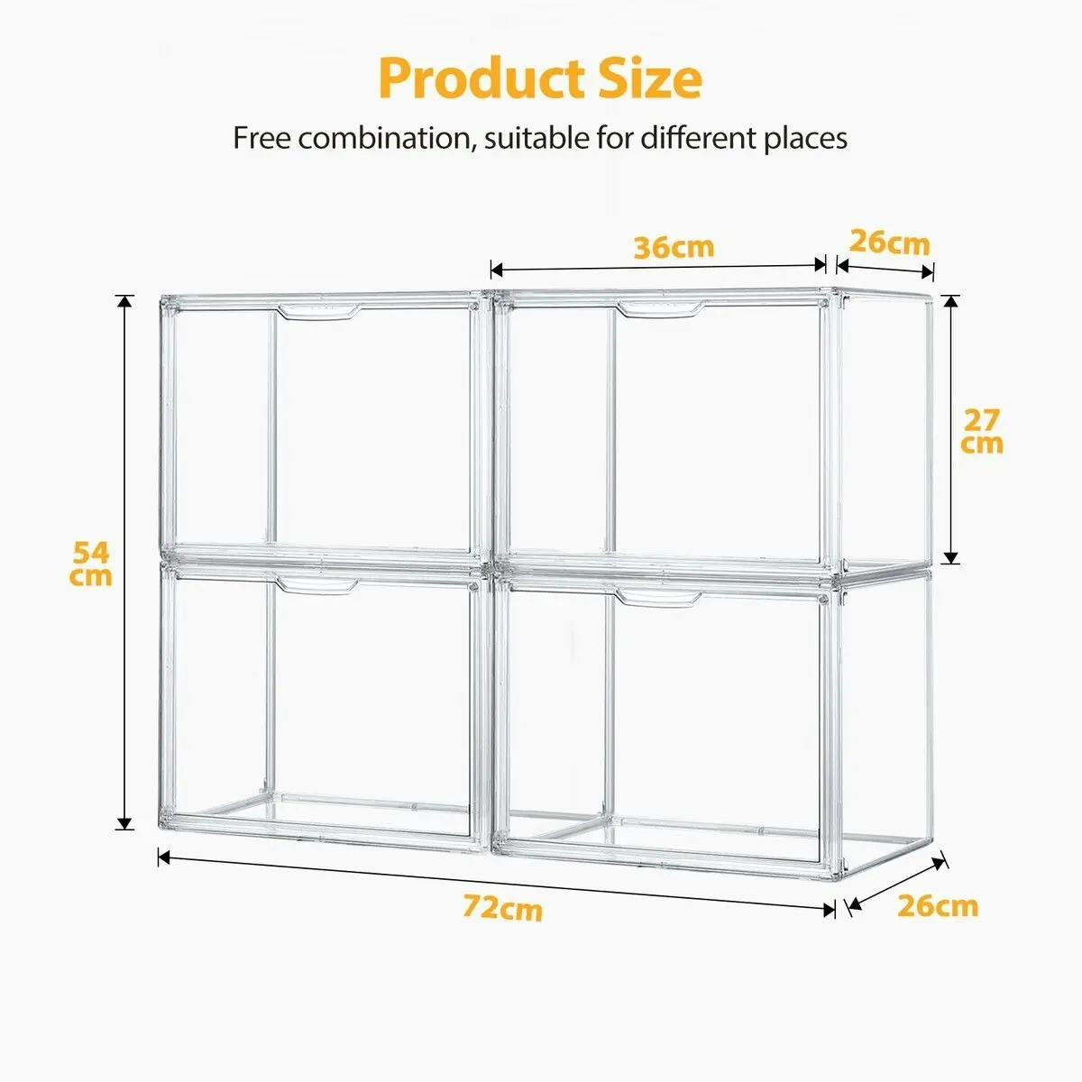 Ausway 4pcs Shoe Storage Boxes Large Plastic Stackable Clear Containers Sneaker Handbag Clothes Organiser Display Bins with Door