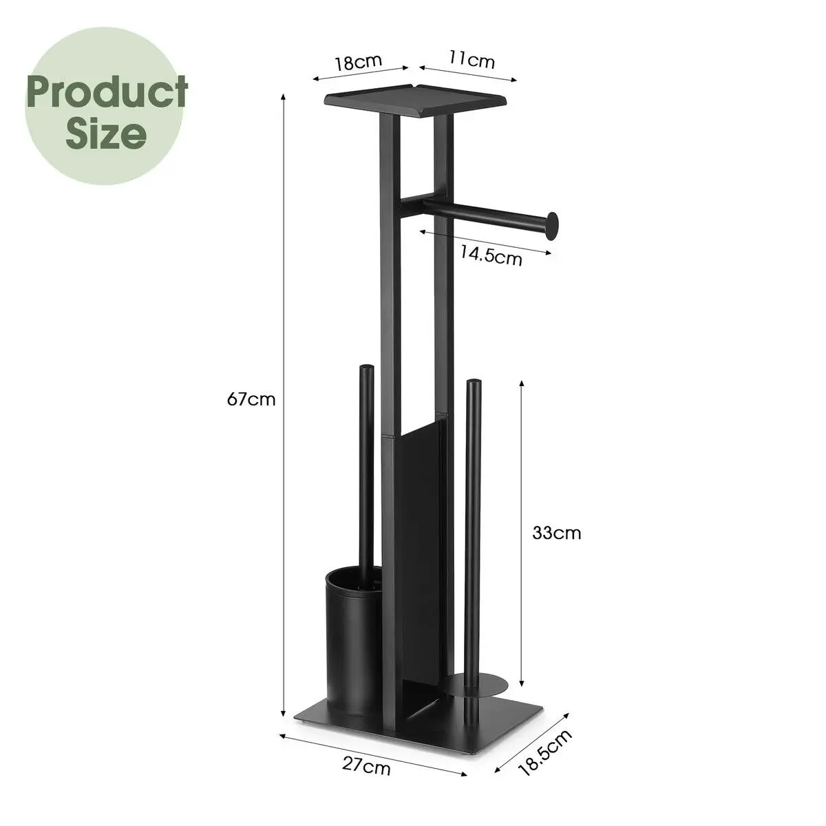 LUXSUITE Toilet Paper Roll Holder with Brush Phone Shelf Free Standing Tissue Storage Dispenser Bathroom Organiser Reserve Floor Stand Home Decor 67cm Black