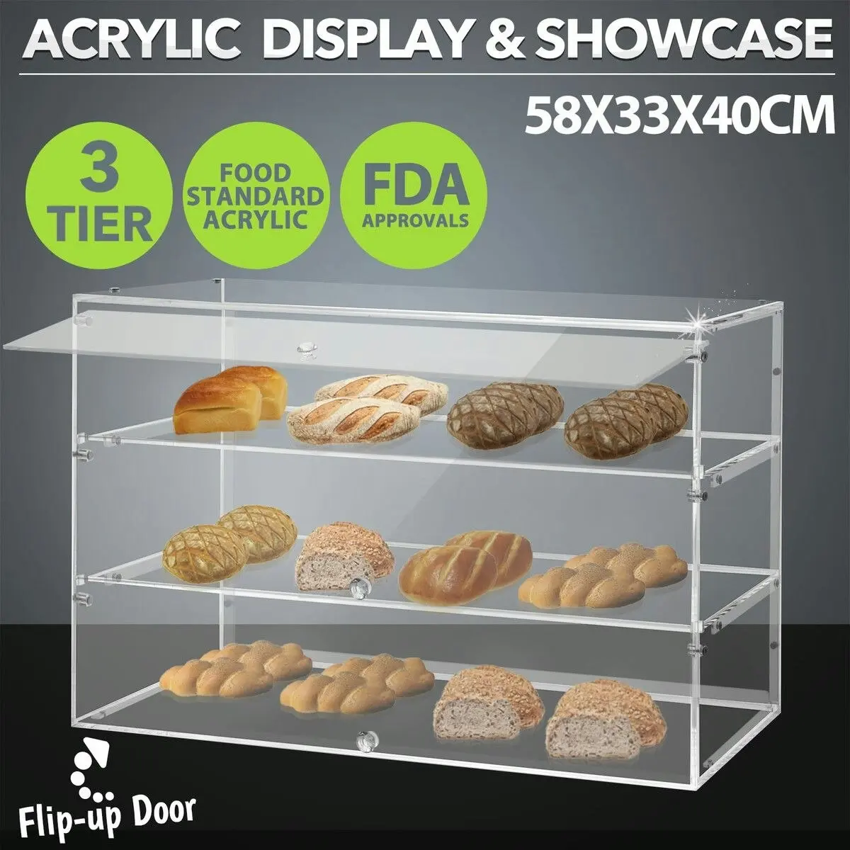 LUXSUITE Cupcake Display Cabinet Acrylic Cake Bakery Shelf Unit Case 3 Tier Stand Model Donut Muffin Pastry Toy Showcase Retail Countertop Clear 5mm