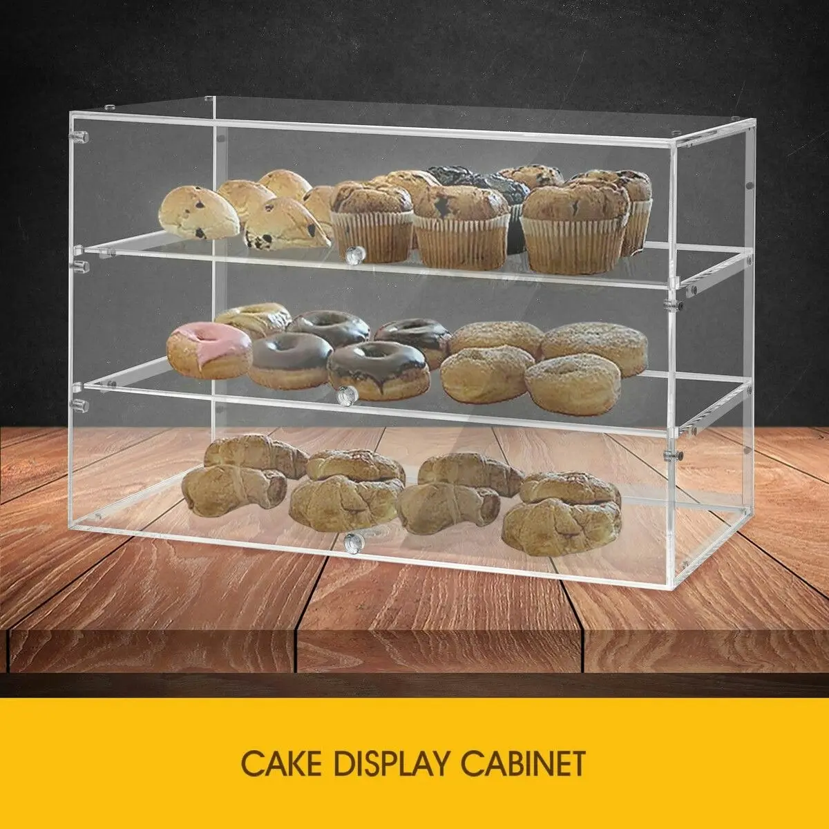 LUXSUITE Cupcake Display Cabinet Acrylic Cake Bakery Shelf Unit Case 3 Tier Stand Model Donut Muffin Pastry Toy Showcase Retail Countertop Clear 5mm