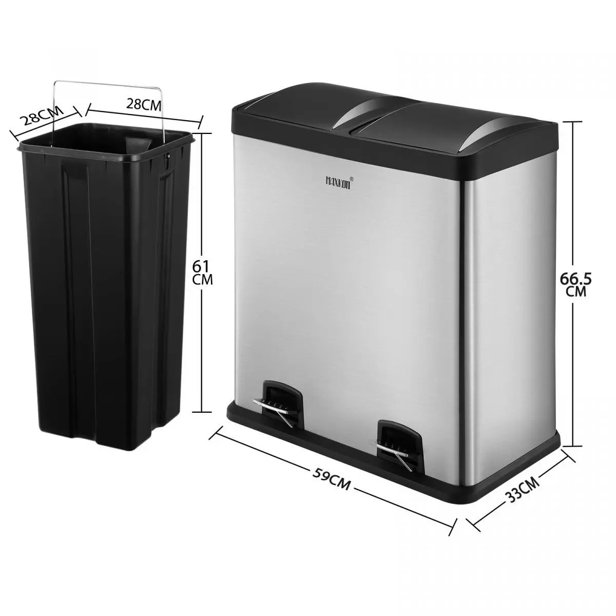 Ausway Dual Pedal Rubbish Bin Trash Can 60L