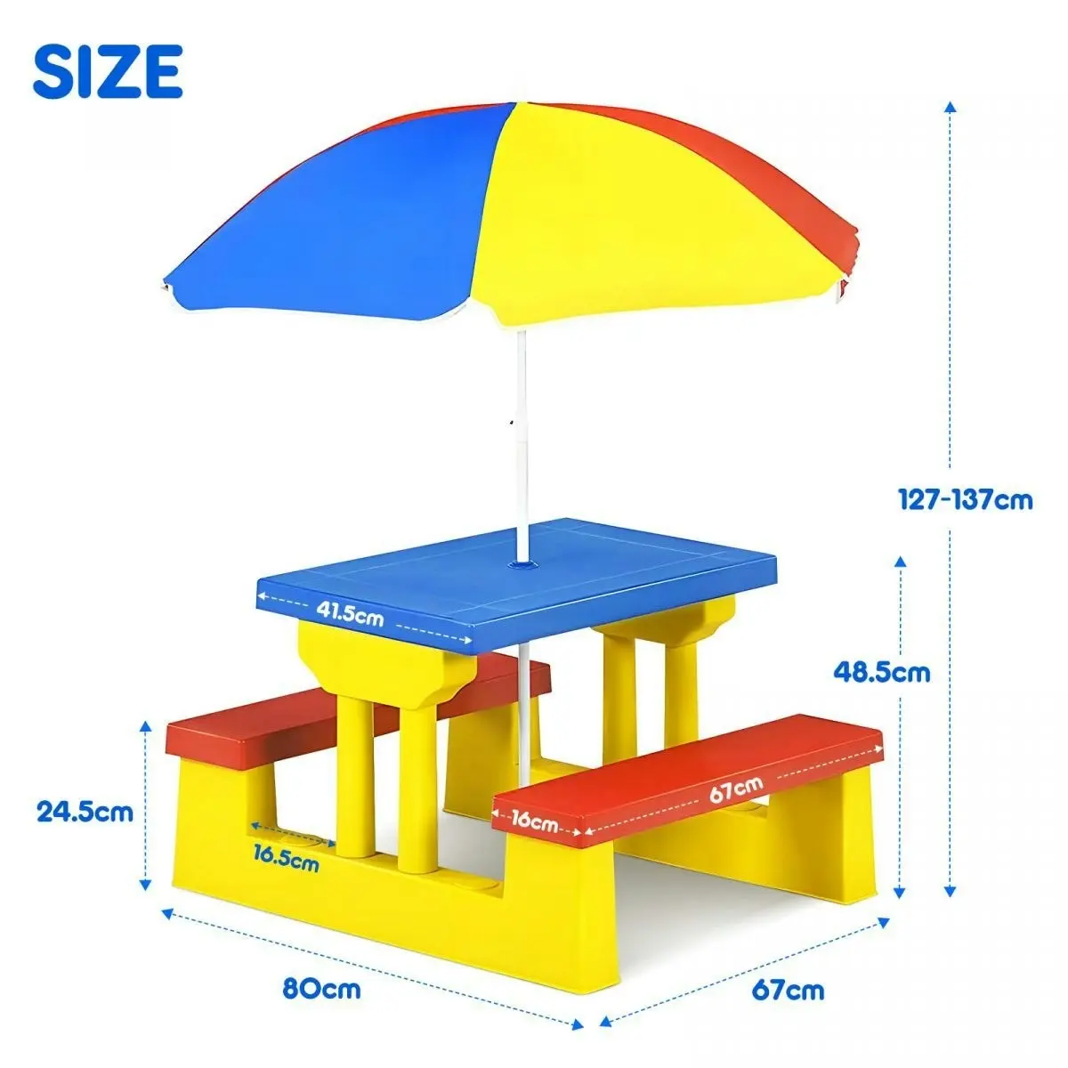 Ausway Kids Table and Chairs Toddler Childrens Picnic Activity Desk Outdoor Play Bench Set Furniture Portable Plastic with Umbrella