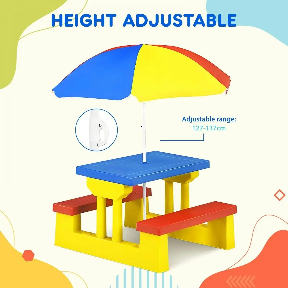 Ausway Kids Table and Chairs Toddler Childrens Picnic Activity Desk Outdoor Play Bench Set Furniture Portable Plastic with Umbrella