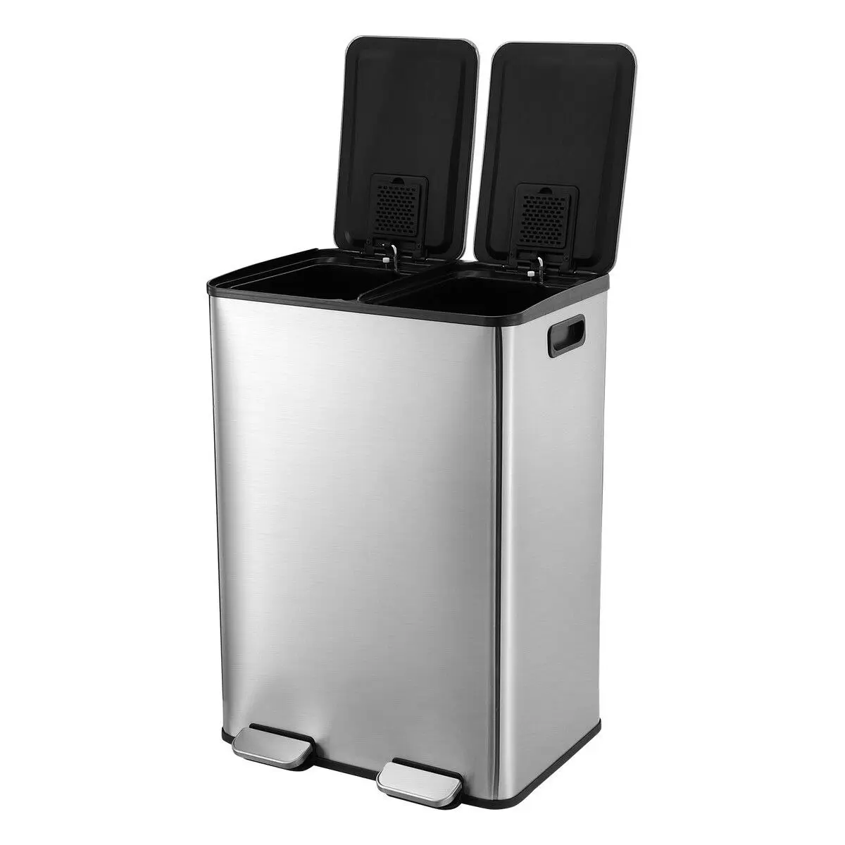 Maxkon 60L Rubbish Bin Dual Compartment Pedal Garbage Can Recycling Trash Waste Stainless Steel Trashcan Soft Closing Lid Kitchen