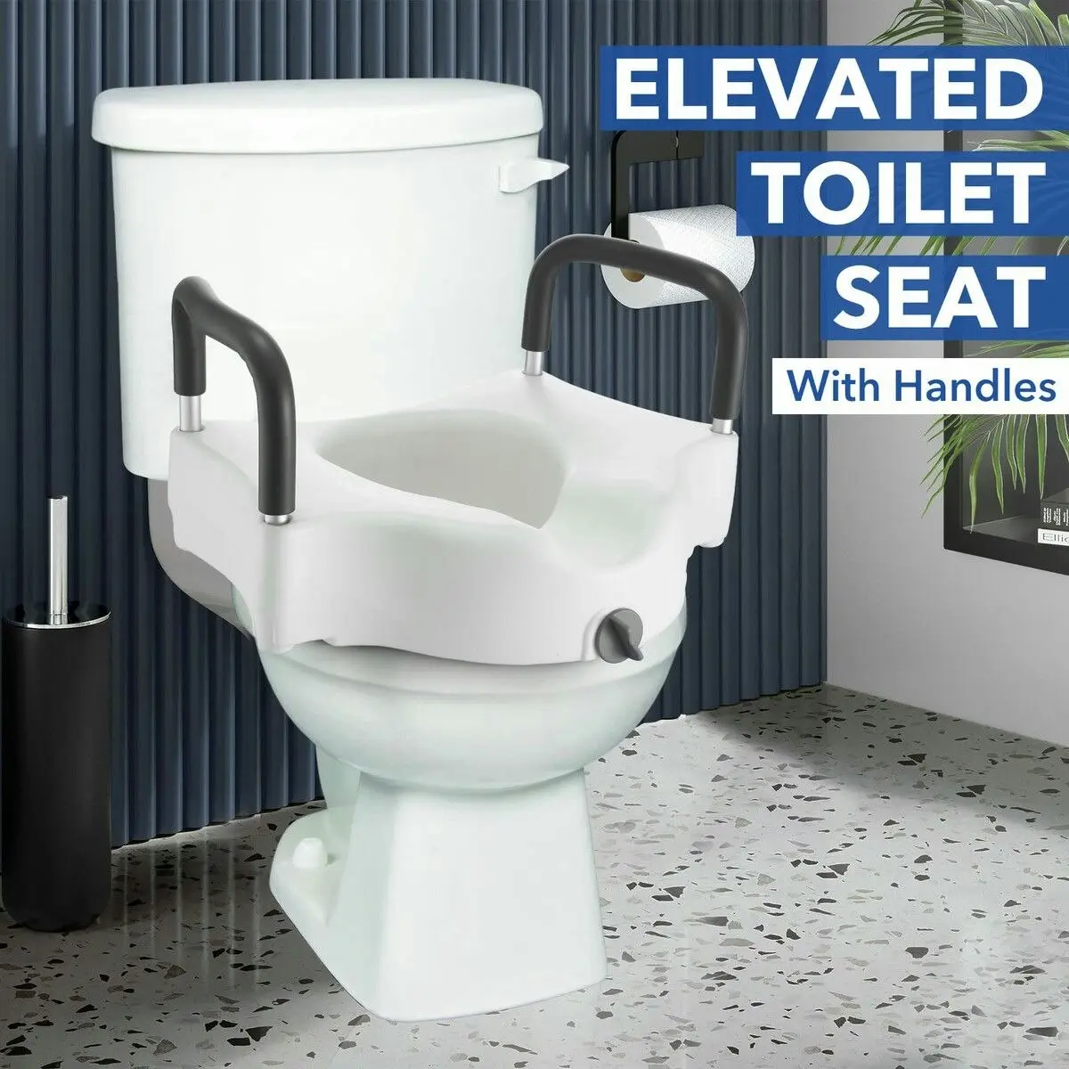 LUXSUITE 5 Inch Raised Toilet Seat Elevated Riser For Assisted Living Handicap With Arm Rests Arms Fits Most Toilets Aluminum