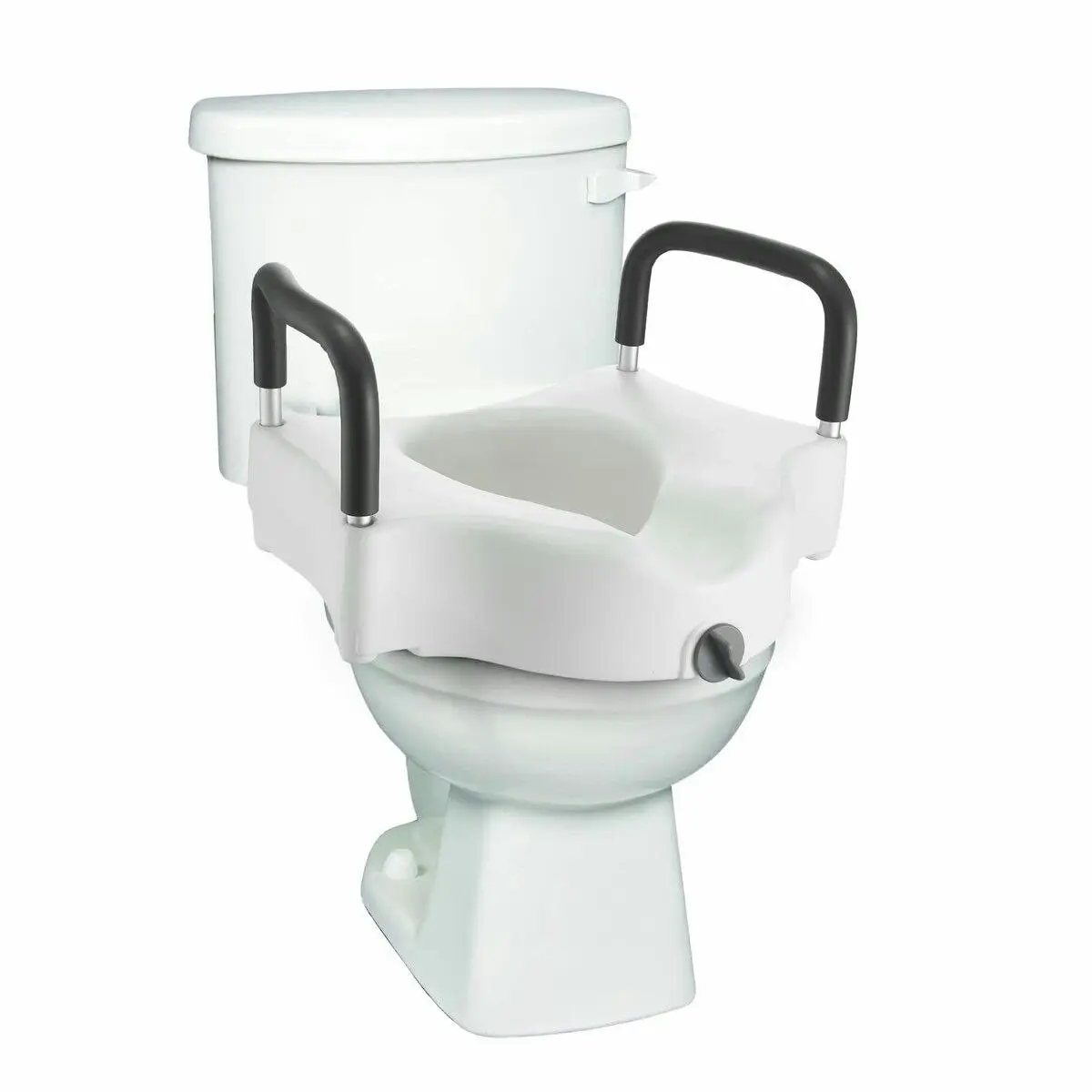 LUXSUITE 5 Inch Raised Toilet Seat Elevated Riser For Assisted Living Handicap With Arm Rests Arms Fits Most Toilets Aluminum