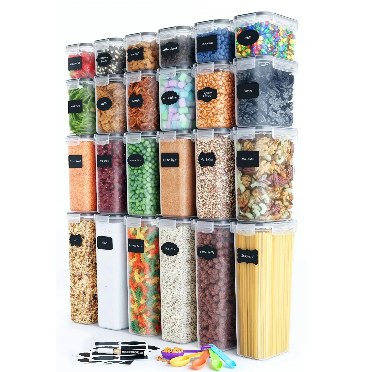 Ausway 24 Pack BPA Free Airtight Kitchen Organization Set for Pantry Organization Storage Plastic Canisters