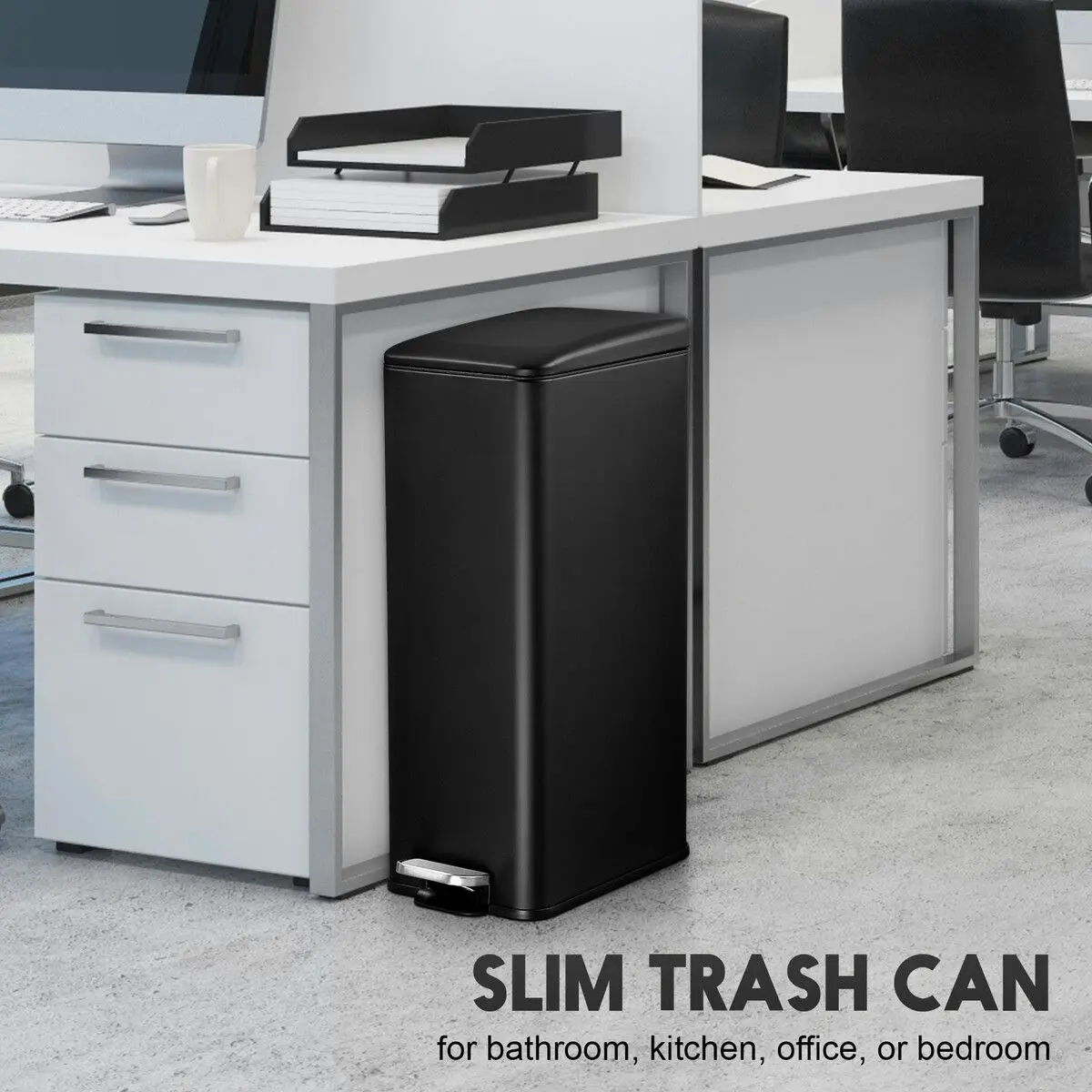 LUXSUITE 20L Pedal Rubbish Bin Trash Can Recycling Garbage Dustbin Kitchen Bathroom Under Sink Office Slim Rectangular Waste Container Black