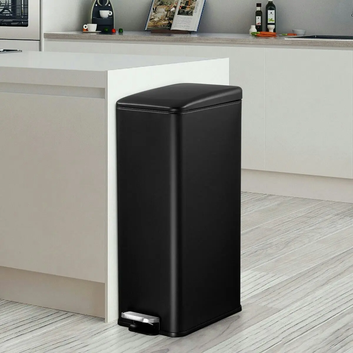 LUXSUITE 20L Pedal Rubbish Bin Trash Can Recycling Garbage Dustbin Kitchen Bathroom Under Sink Office Slim Rectangular Waste Container Black