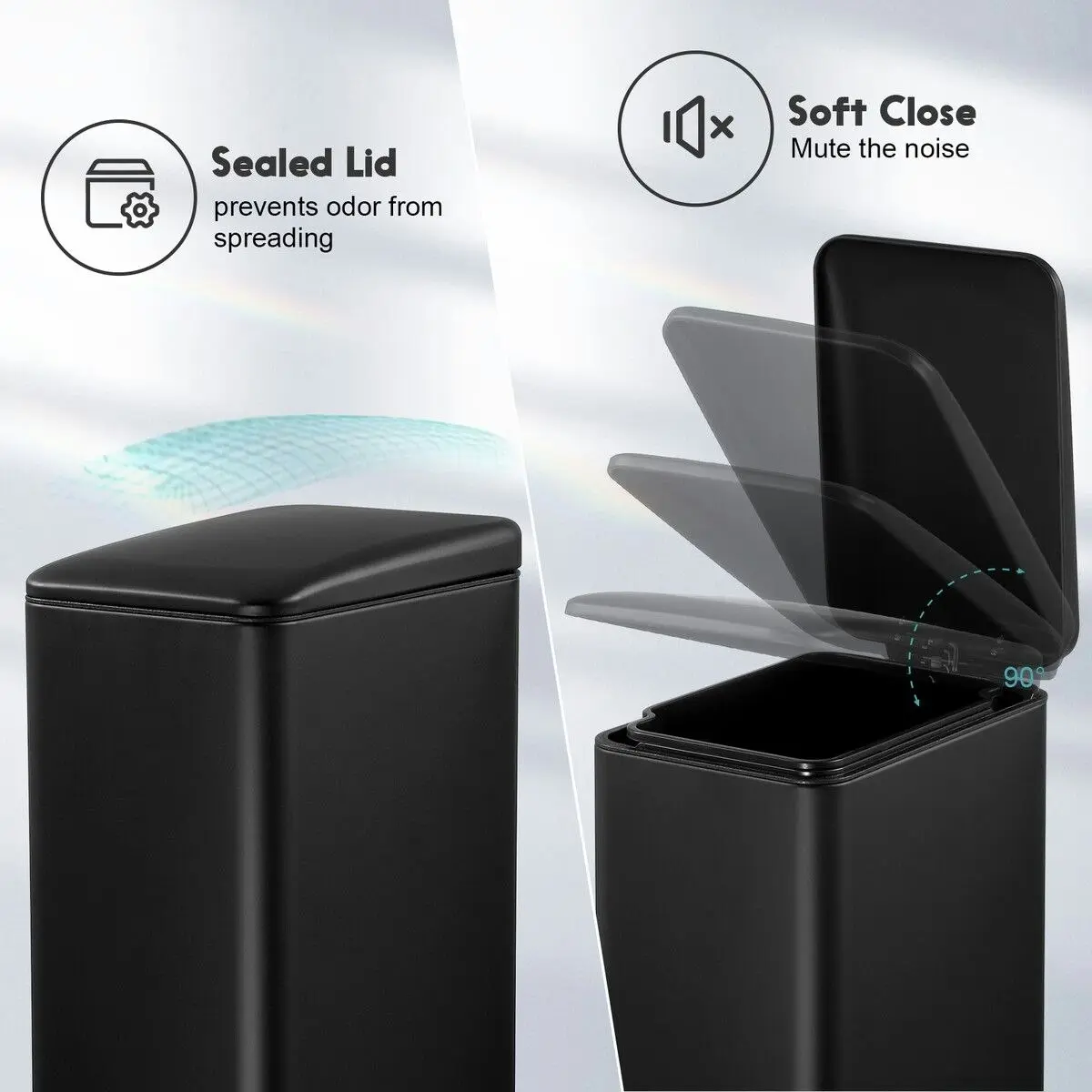 LUXSUITE 20L Pedal Rubbish Bin Trash Can Recycling Garbage Dustbin Kitchen Bathroom Under Sink Office Slim Rectangular Waste Container Black