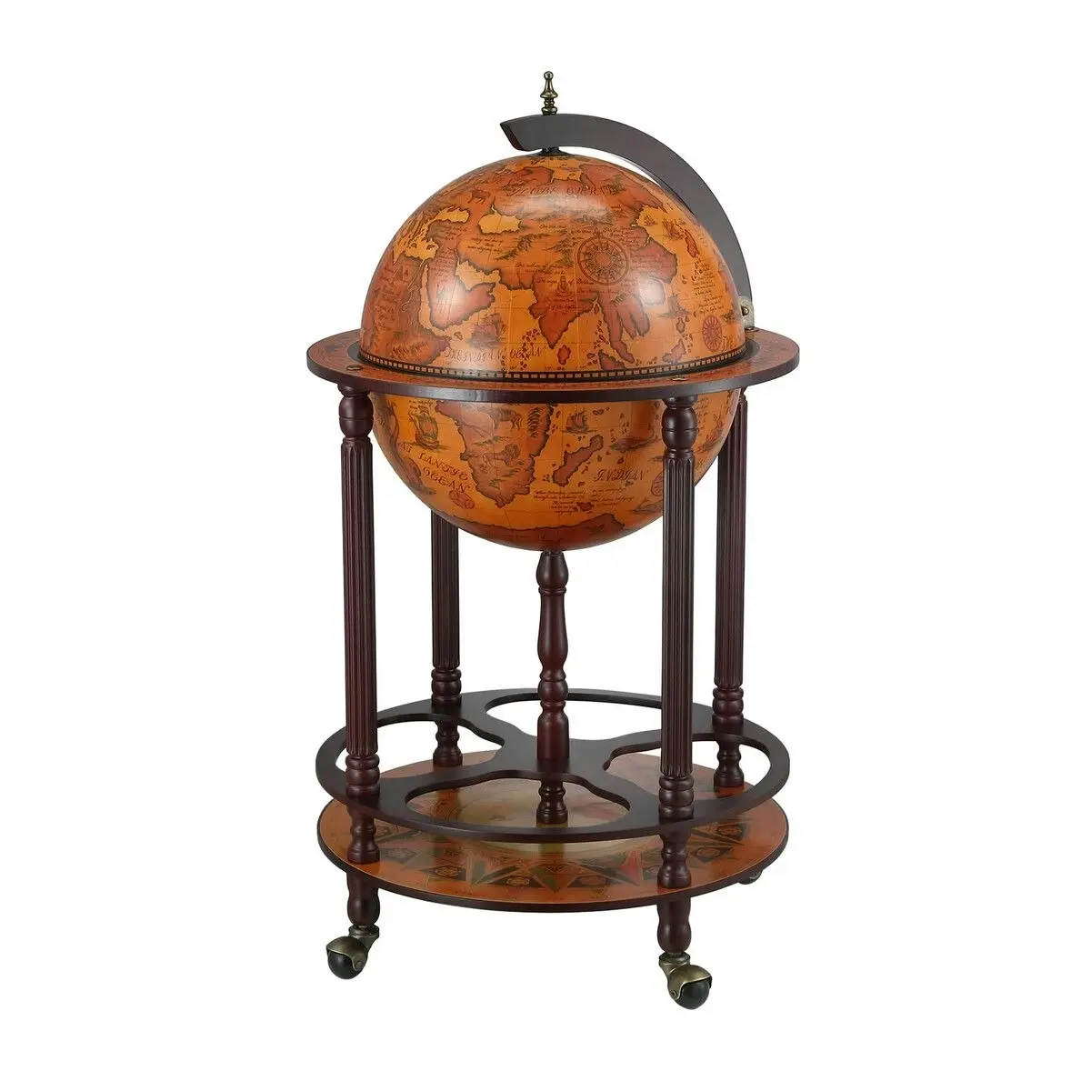 Ausway Antique Globe Bar Cabinet Mini Wine Rack Drinks Round Storage Mid-century Alcohol Trolley Cart