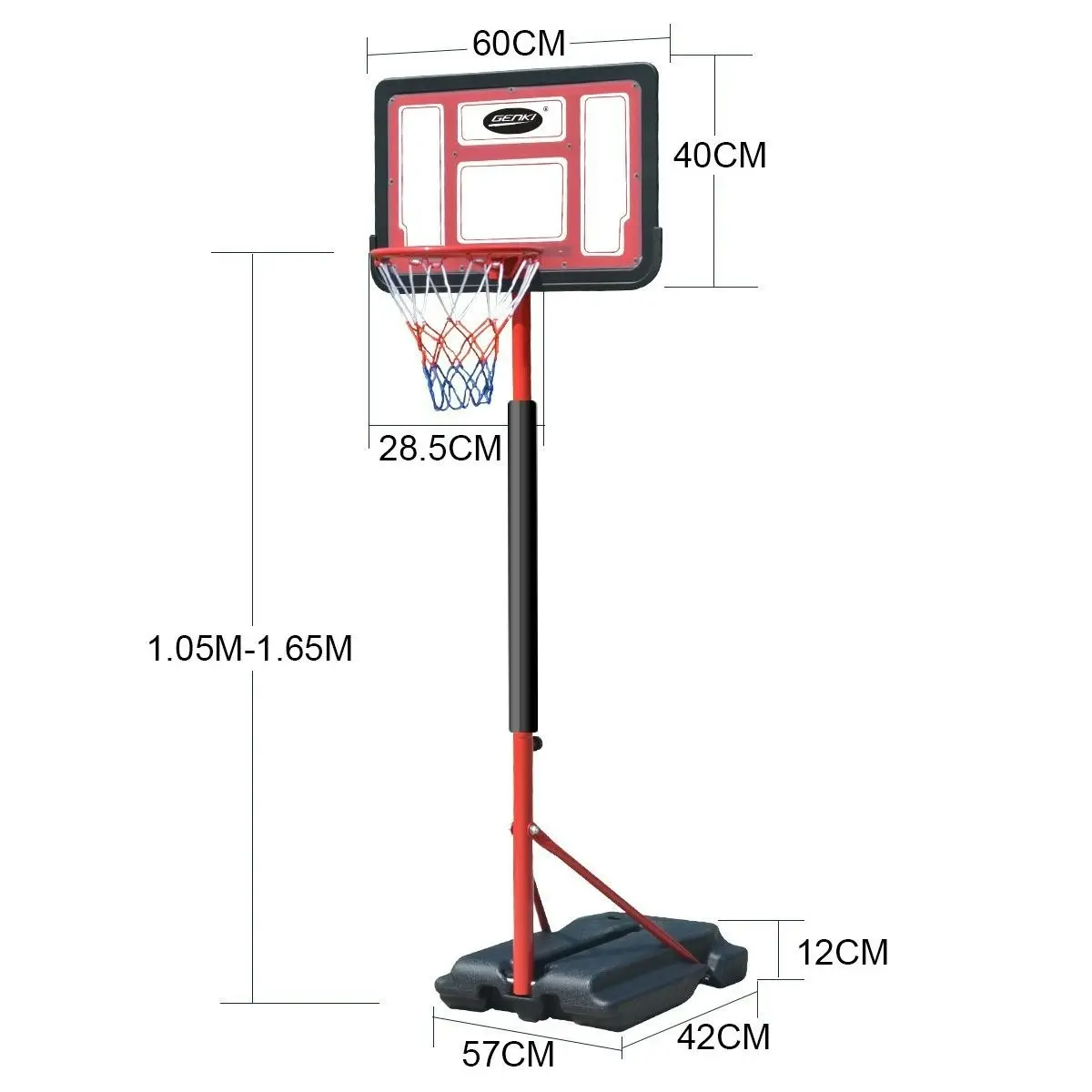 Ausway Genki 1.05 1.65m Kid Portable Basketball Hoop Stand Backboard Net Ring Ball Set