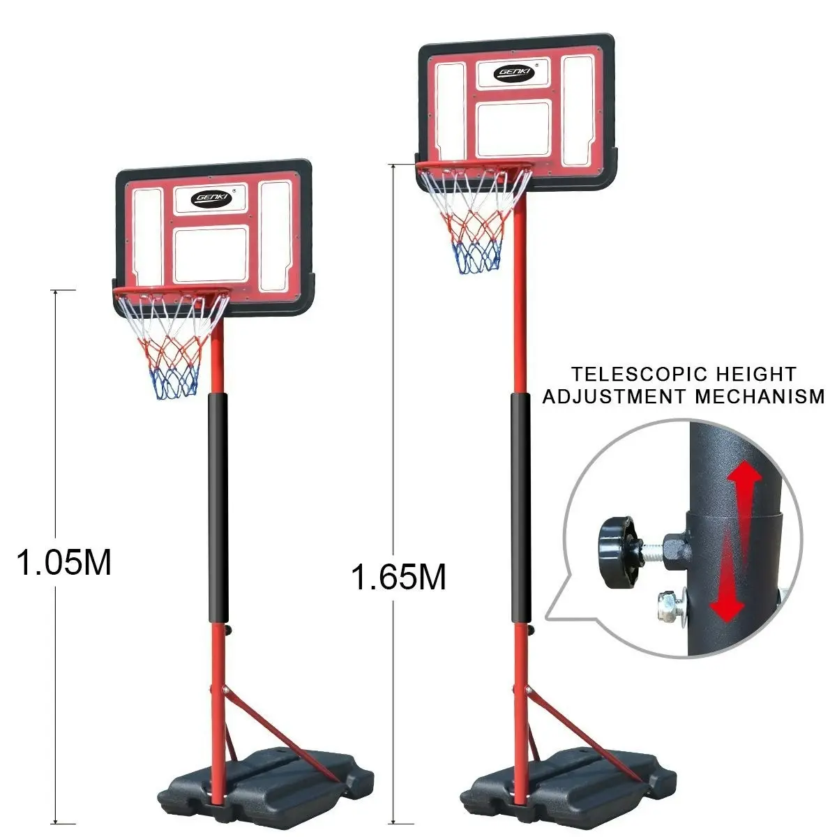 Ausway Genki 1.05 1.65m Kid Portable Basketball Hoop Stand Backboard Net Ring Ball Set