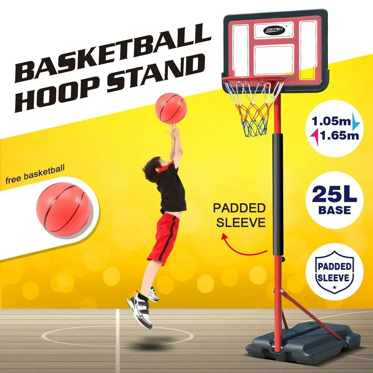 Ausway Genki 1.05 1.65m Kid Portable Basketball Hoop Stand Backboard Net Ring Ball Set