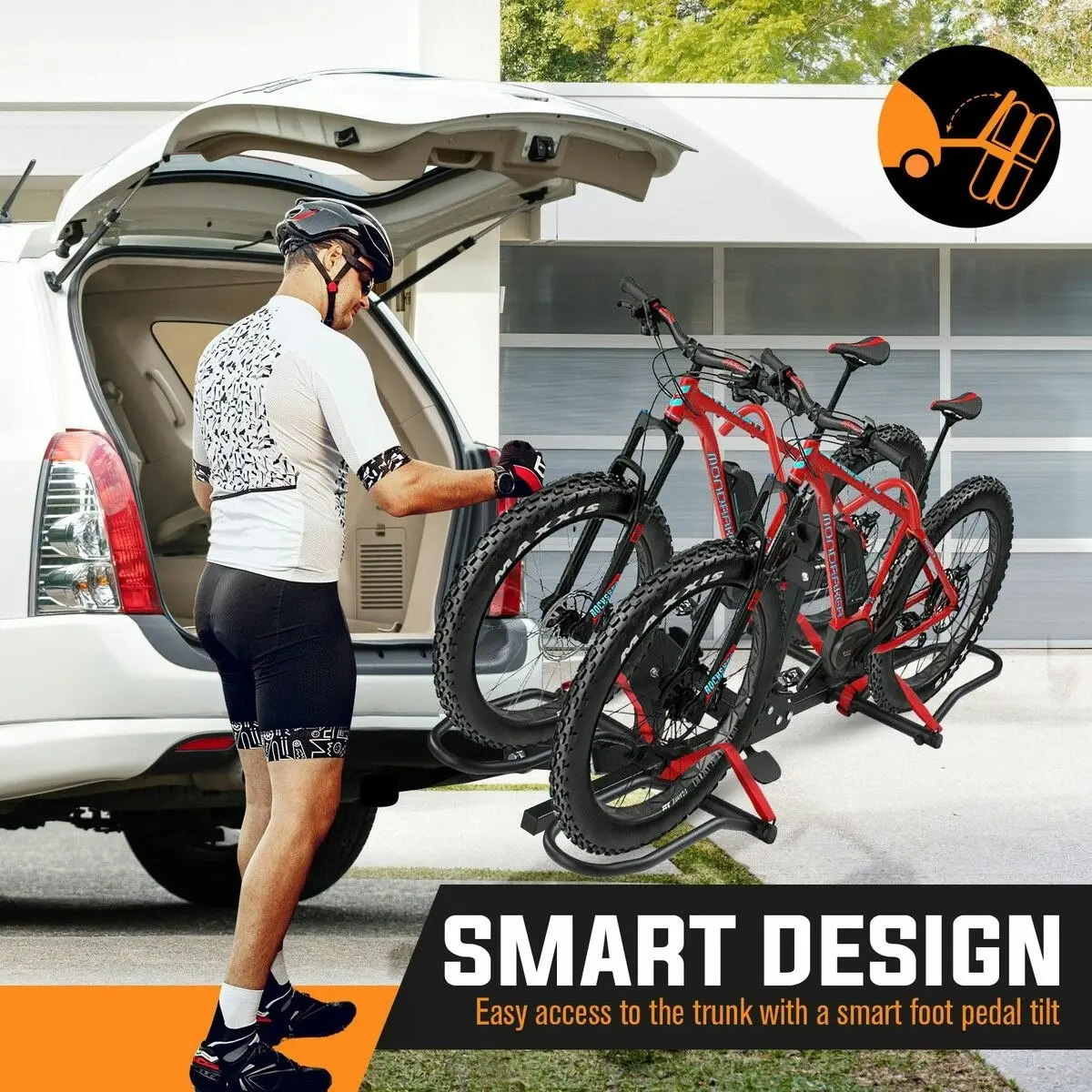 Ausway 2 Ebike Rack for Car Mountain Bicycle Carrier Stand Rear Mount Storage Platform Holder 2 Inch Foldable Tilt with Lock