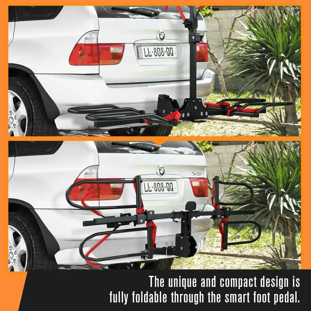 Ausway 2 Ebike Rack for Car Mountain Bicycle Carrier Stand Rear Mount Storage Platform Holder 2 Inch Foldable Tilt with Lock