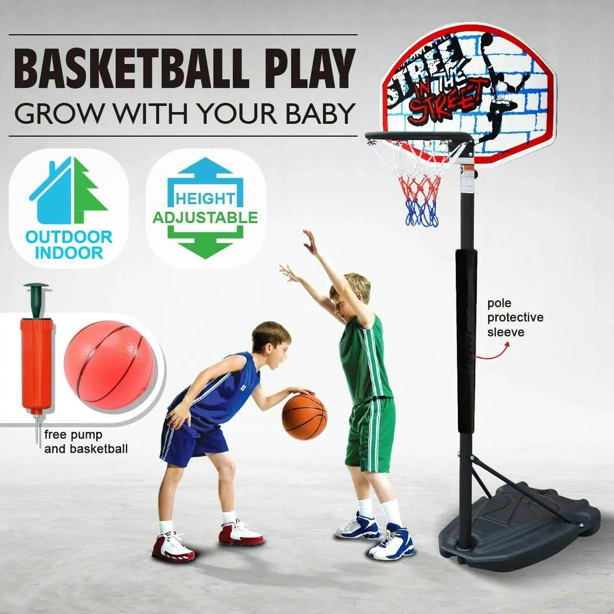 Genki 1.4m 1.9m Height Adjustable Portable Basketball System