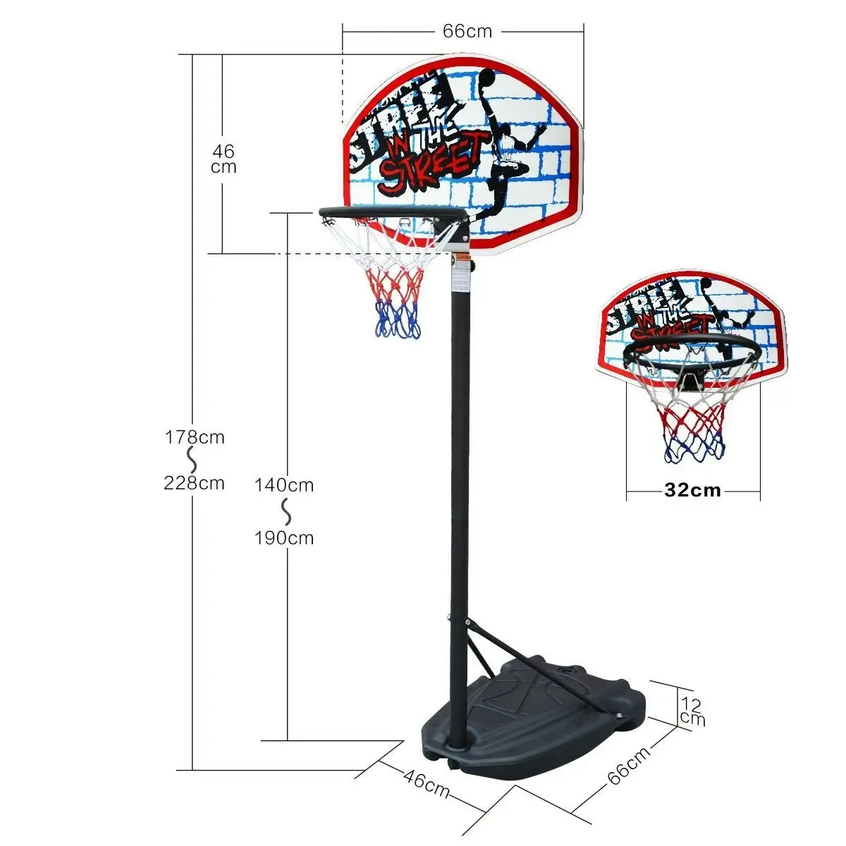 Genki 1.4m 1.9m Height Adjustable Portable Basketball System