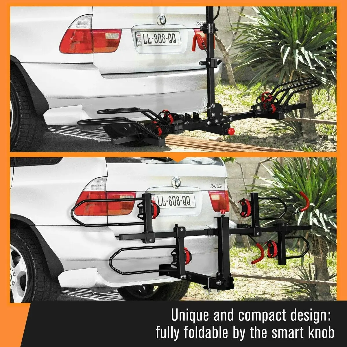 Ausway 2 Ebike Rack Mountain Bicycle Carrier Stand Rear Electric Car Mount Storage Platform Holder 2 Inch Foldable Tilt with Lock