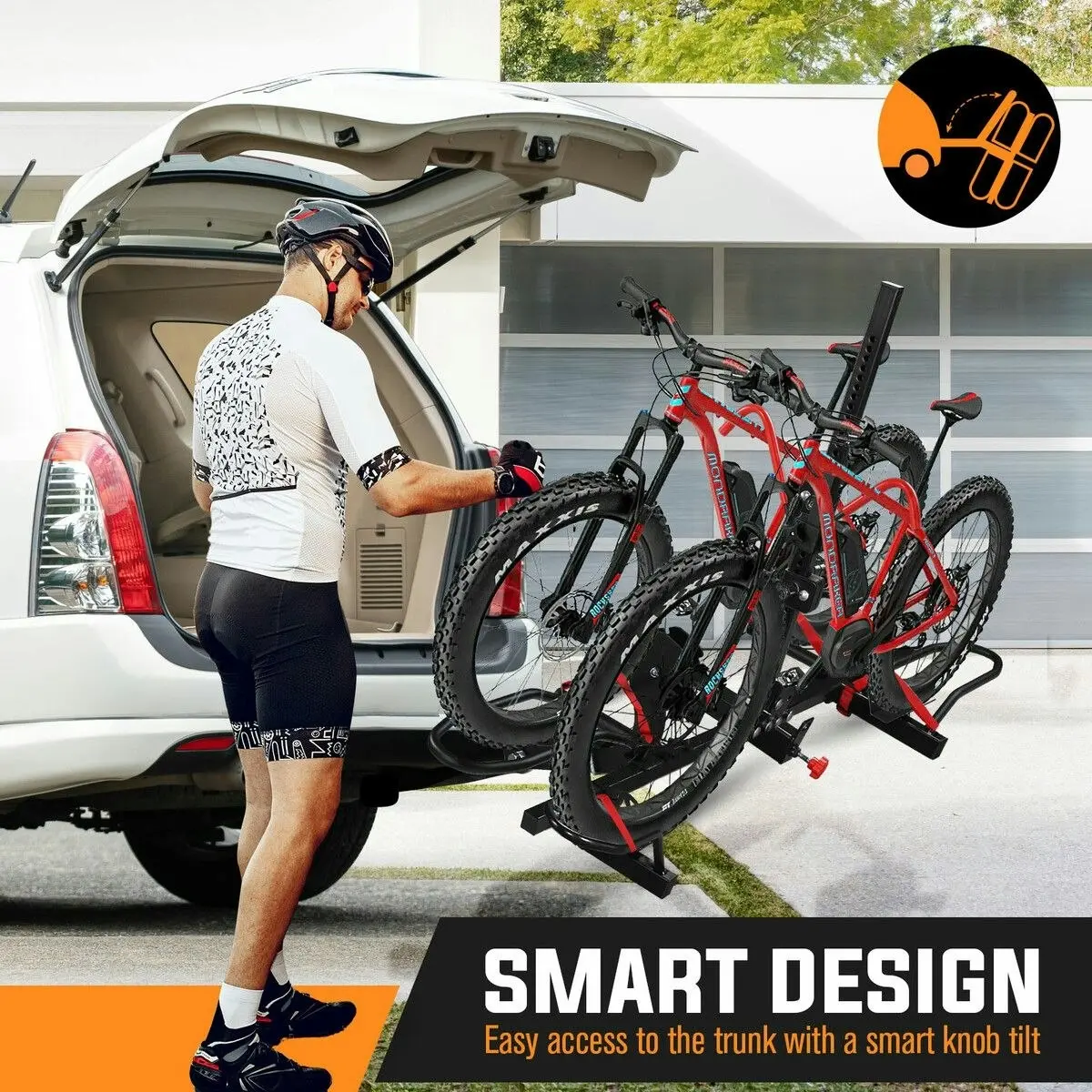 Ausway 2 Ebike Rack Mountain Bicycle Carrier Stand Rear Electric Car Mount Storage Platform Holder 2 Inch Foldable Tilt with Lock