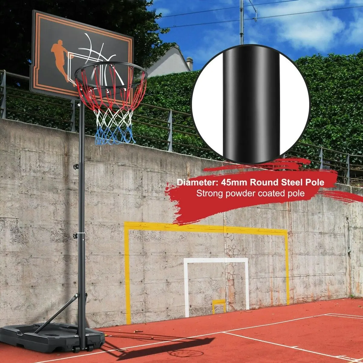 Genki  1.1 to 2.1m Portable Basketball System Stand Ring Hoop Height Adjustable Equipment Indoor for Kids Adults