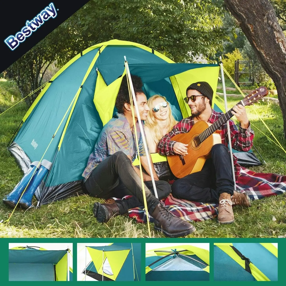 Bestway  Coolground 3 Tent 2.10m X 2.10m X 1.20m Foldable Portable Camping Gear Hiking Outdoor